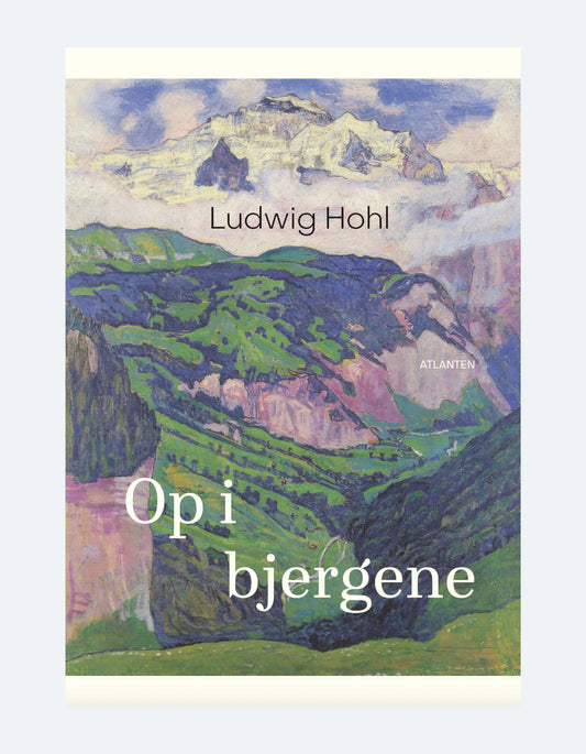 bogomslag med et bjerglandskab med bjerge med sne på toppen og en grøn dal med lilla bjergvægge